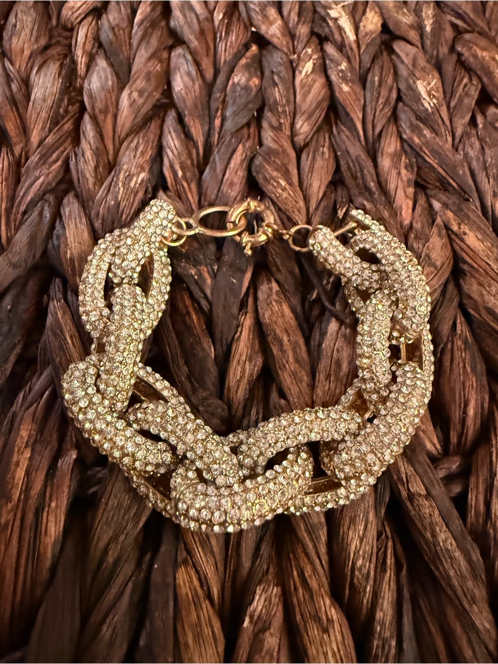 Gold Crystal Pave Chain-Link Bracelet